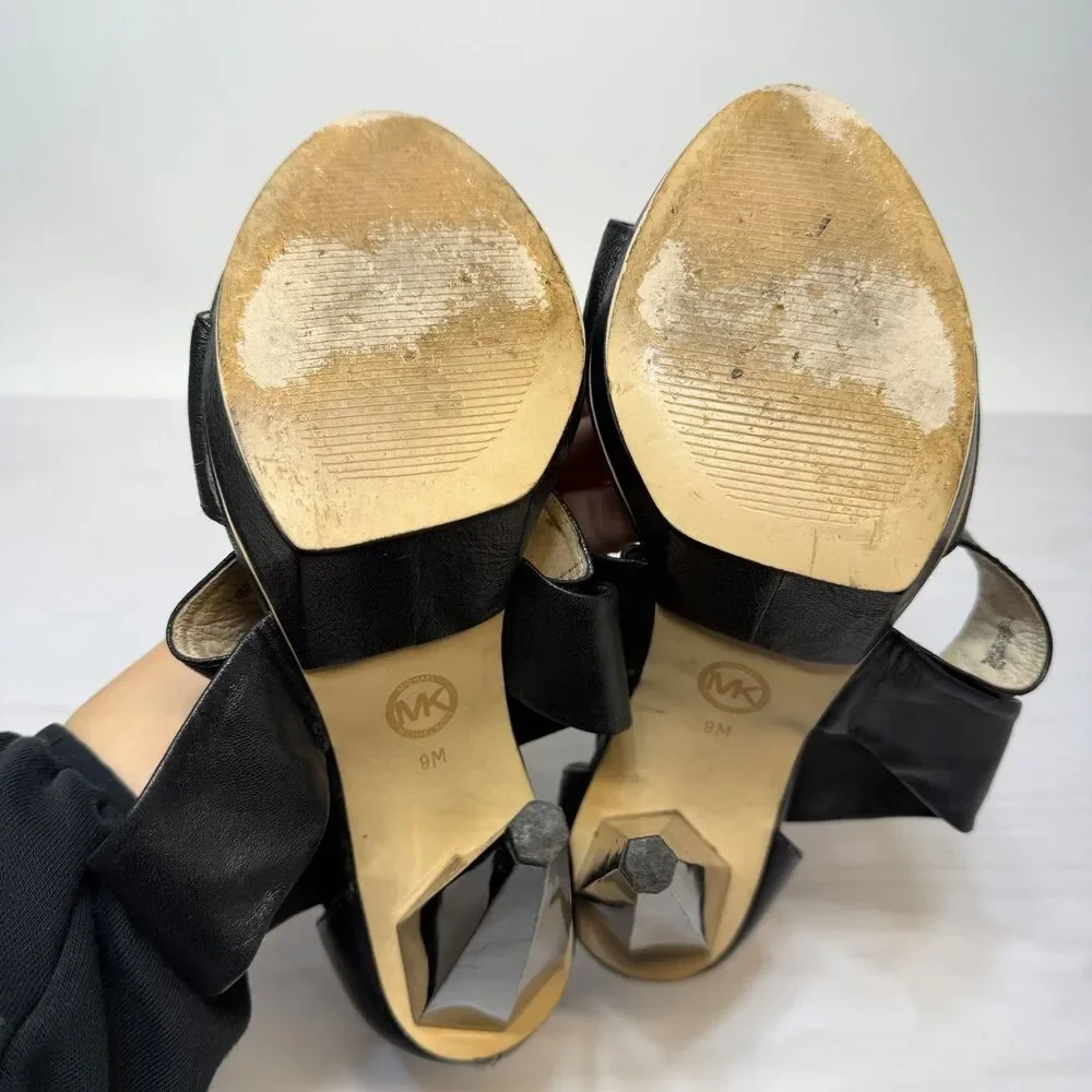 MICHAEL MICHAEL KORS Jennings Black Leather Platform High Heel‎ Sandals 9M